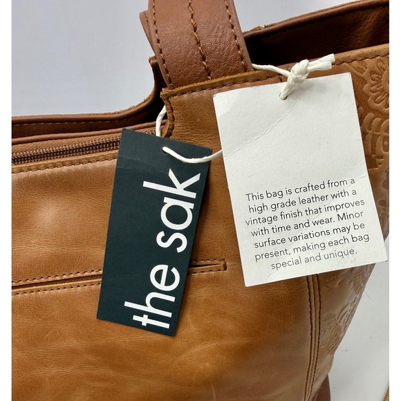 The Sak De Young Tote Bag Brown Leather Embossed Floral Shoulder Bag - Picture 10 of 10